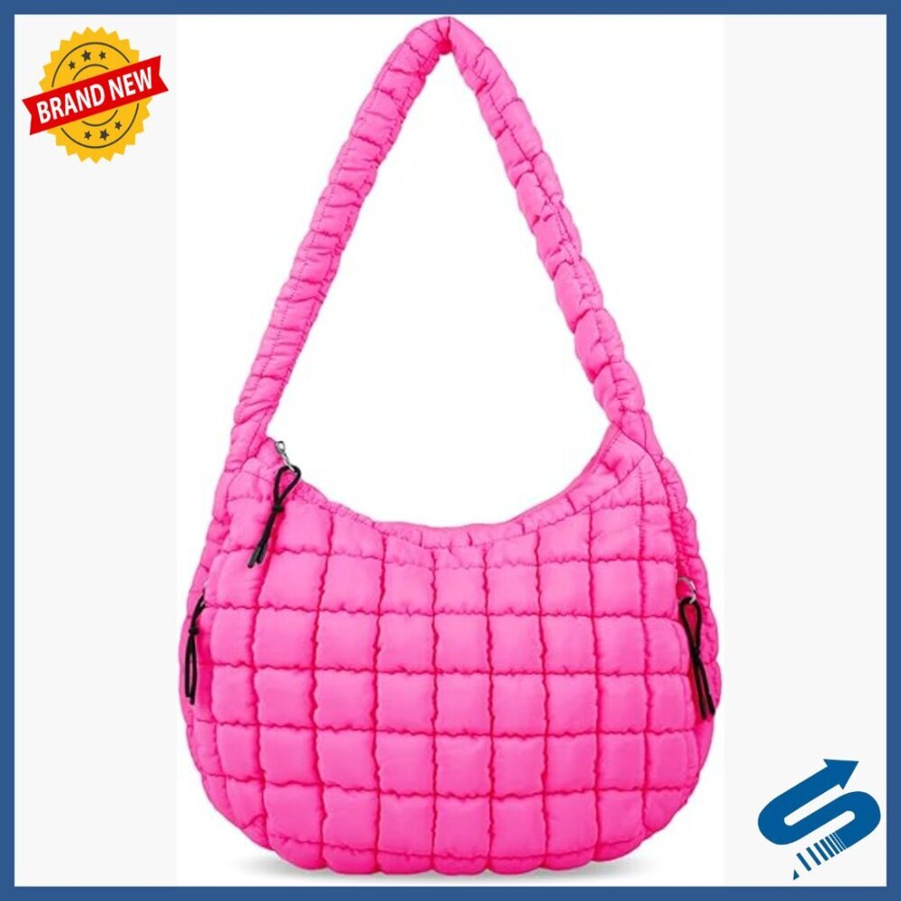 Large Quilted Puffer Tote Bag Crossbody Hobo Nylon Lightweight Carryall
